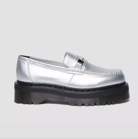 Dr. Martens Silver Penton II quad Adrian Metallic Tumble platform loafers size 9 - Picture 6 of 11